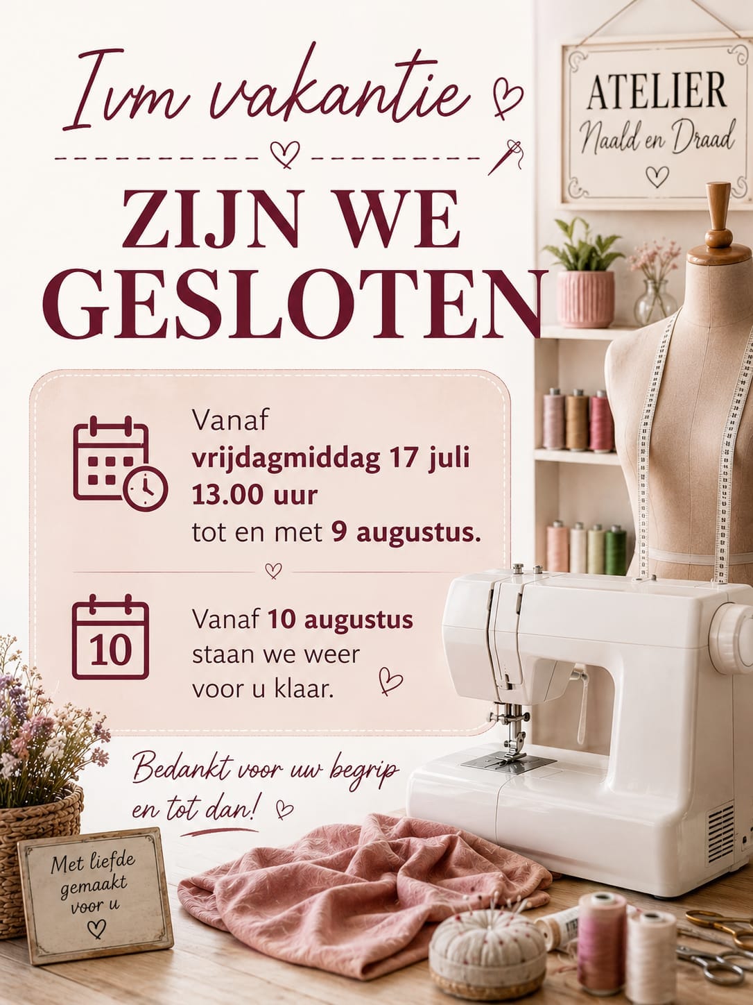 Wegens vakantie gesloten t/m 9 augustus.